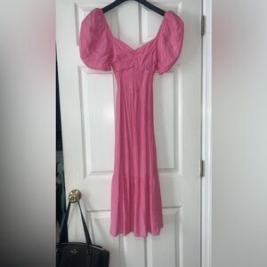 Pink Lily Bubble Sleeve Pink Maxi Dress